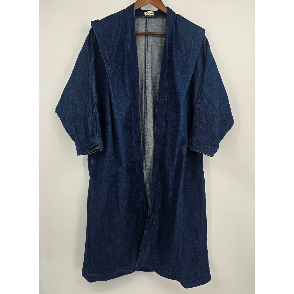 Vintage Myrna Denim Hooded Duster Coat Oversized Boho Festival Indie Jacket